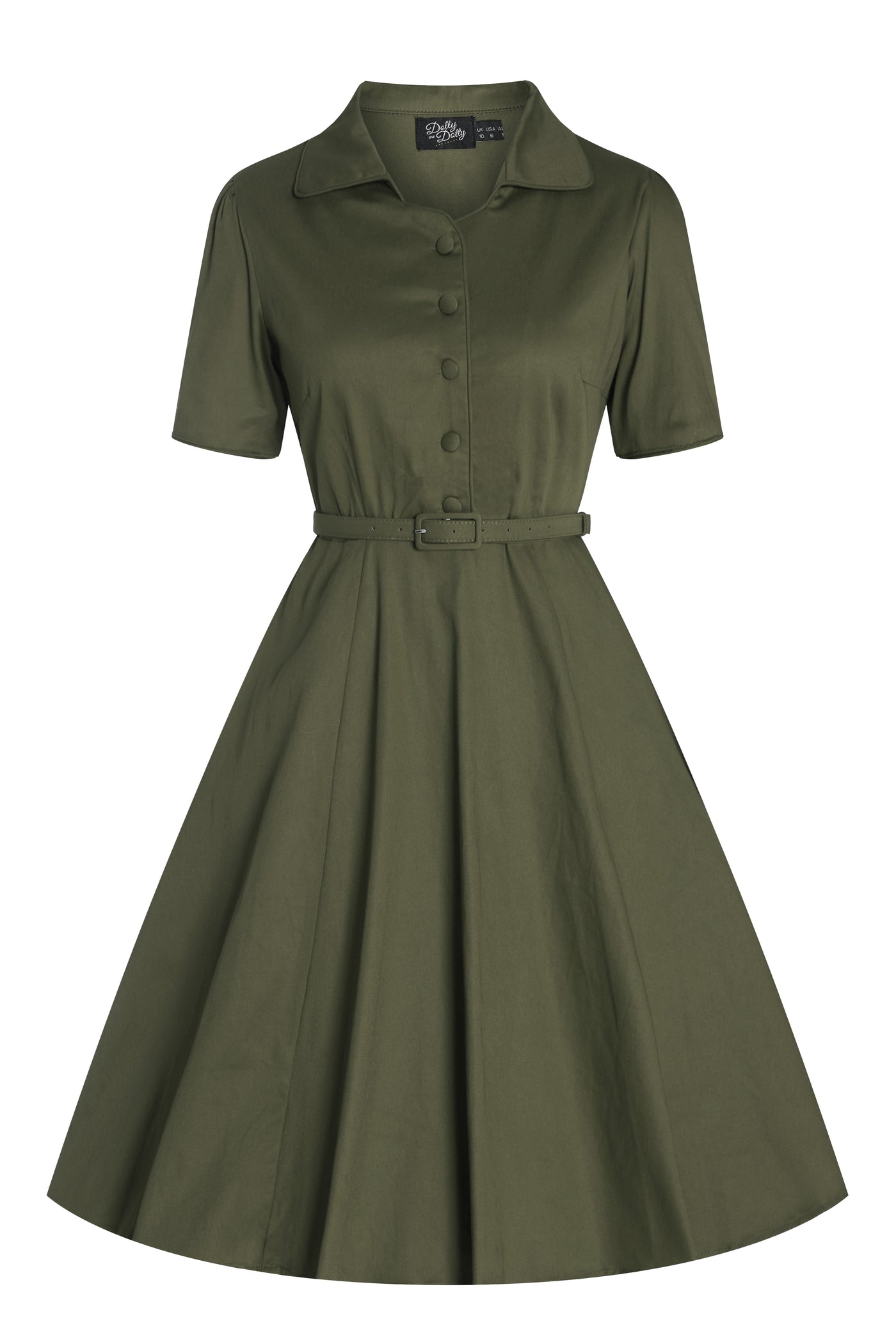 EU STOCK Penelope Army Green Rockabilly Plain Shirt Dress