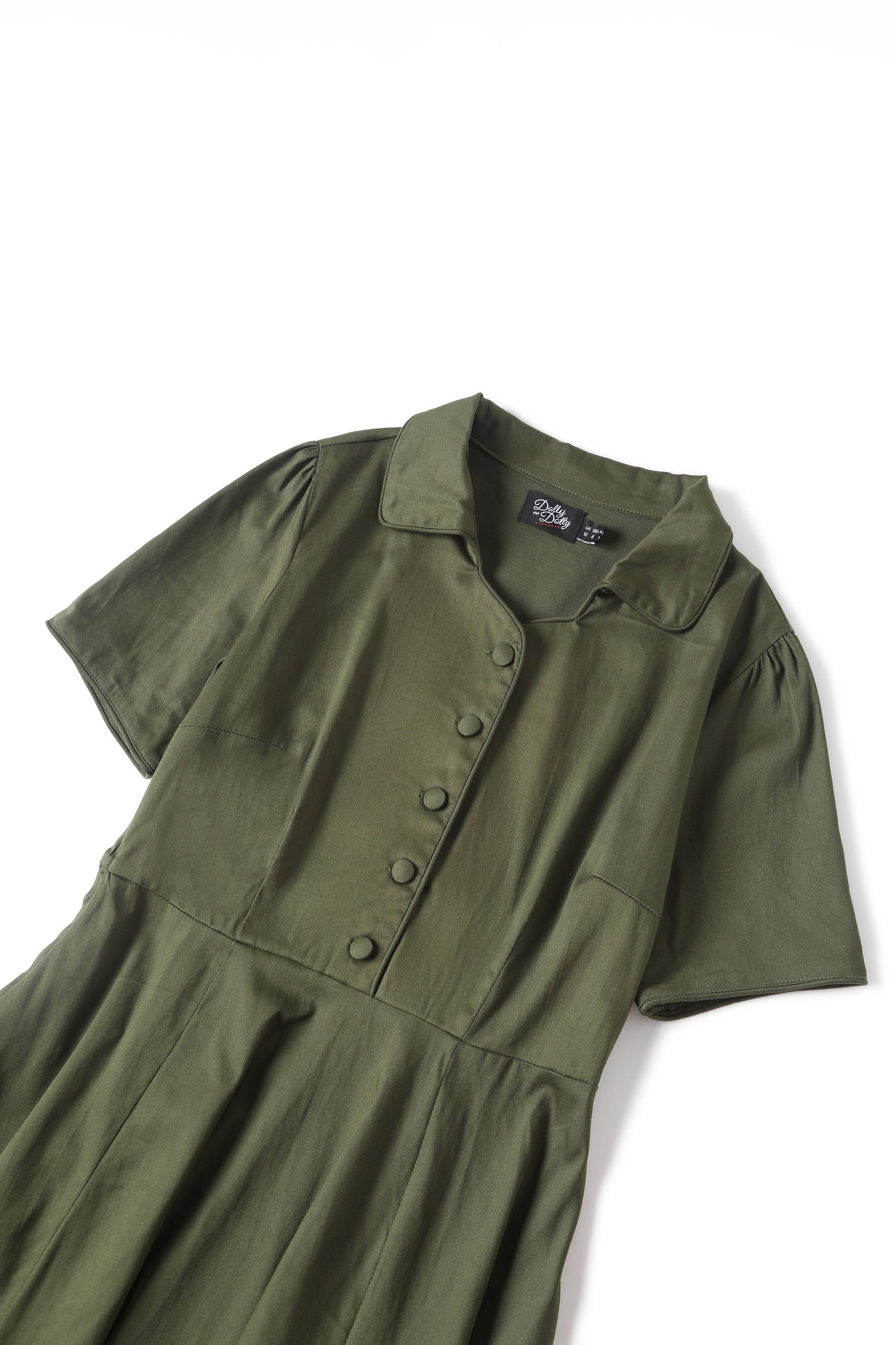 EU STOCK Penelope Army Green Rockabilly Plain Shirt Dress