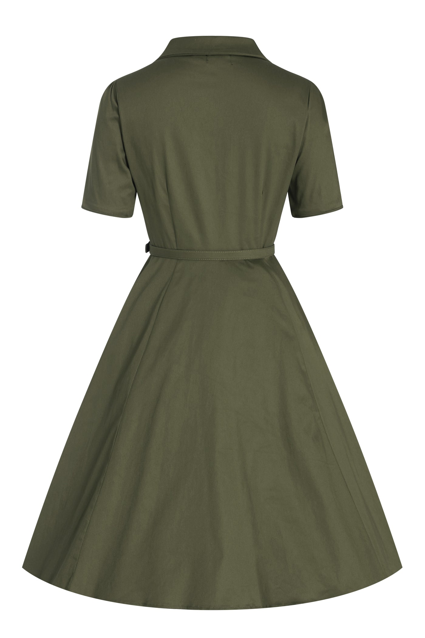 EU STOCK Penelope Army Green Rockabilly Plain Shirt Dress