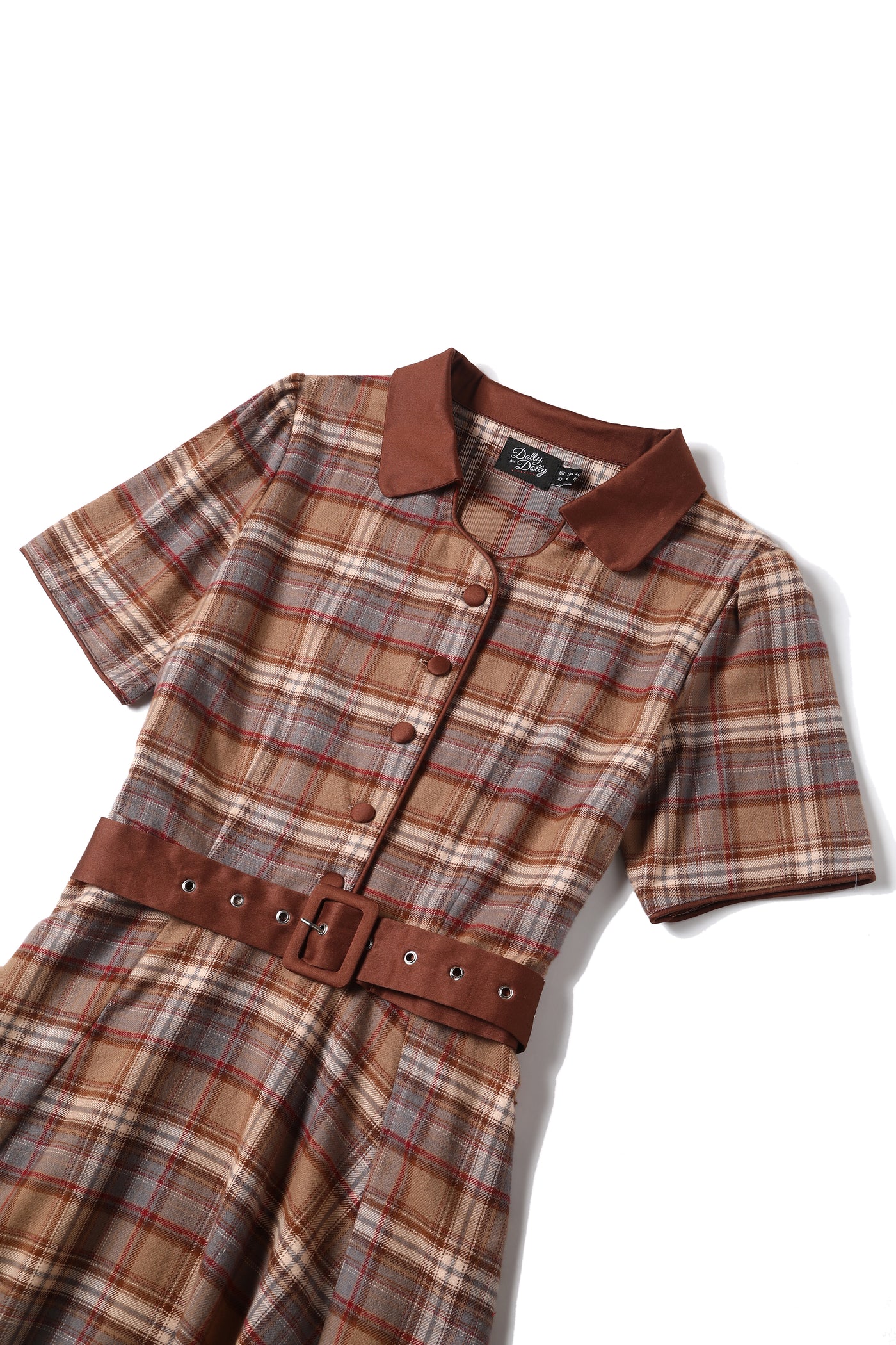 Penelope Rockabilly Brown Tartan Shirt Dress