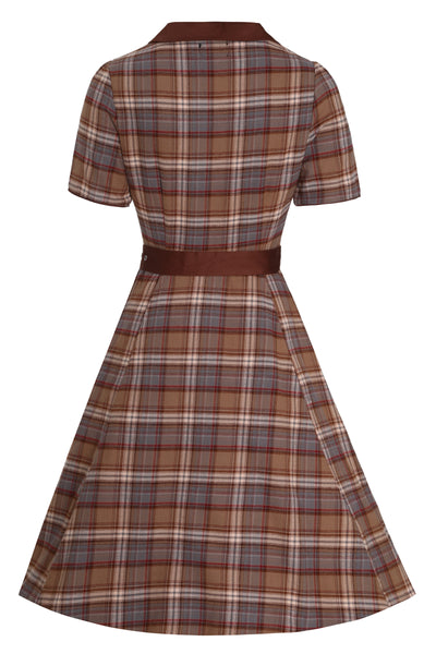 Penelope Rockabilly Brown Tartan Shirt Dress