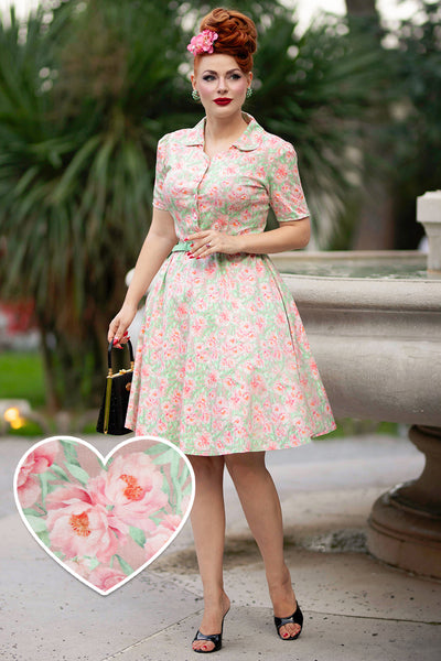 Penelope Rockabilly Pink Floral Shirt Dress