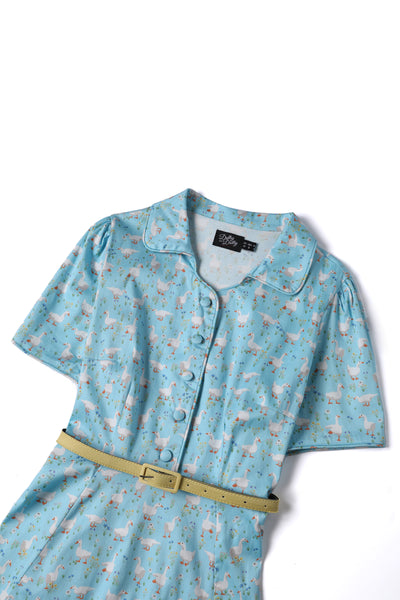 EU STOCK Penelope Rockabilly Blue Duck Shirt Dress