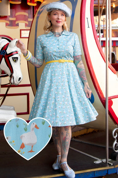 EU STOCK Penelope Rockabilly Blue Duck Shirt Dress