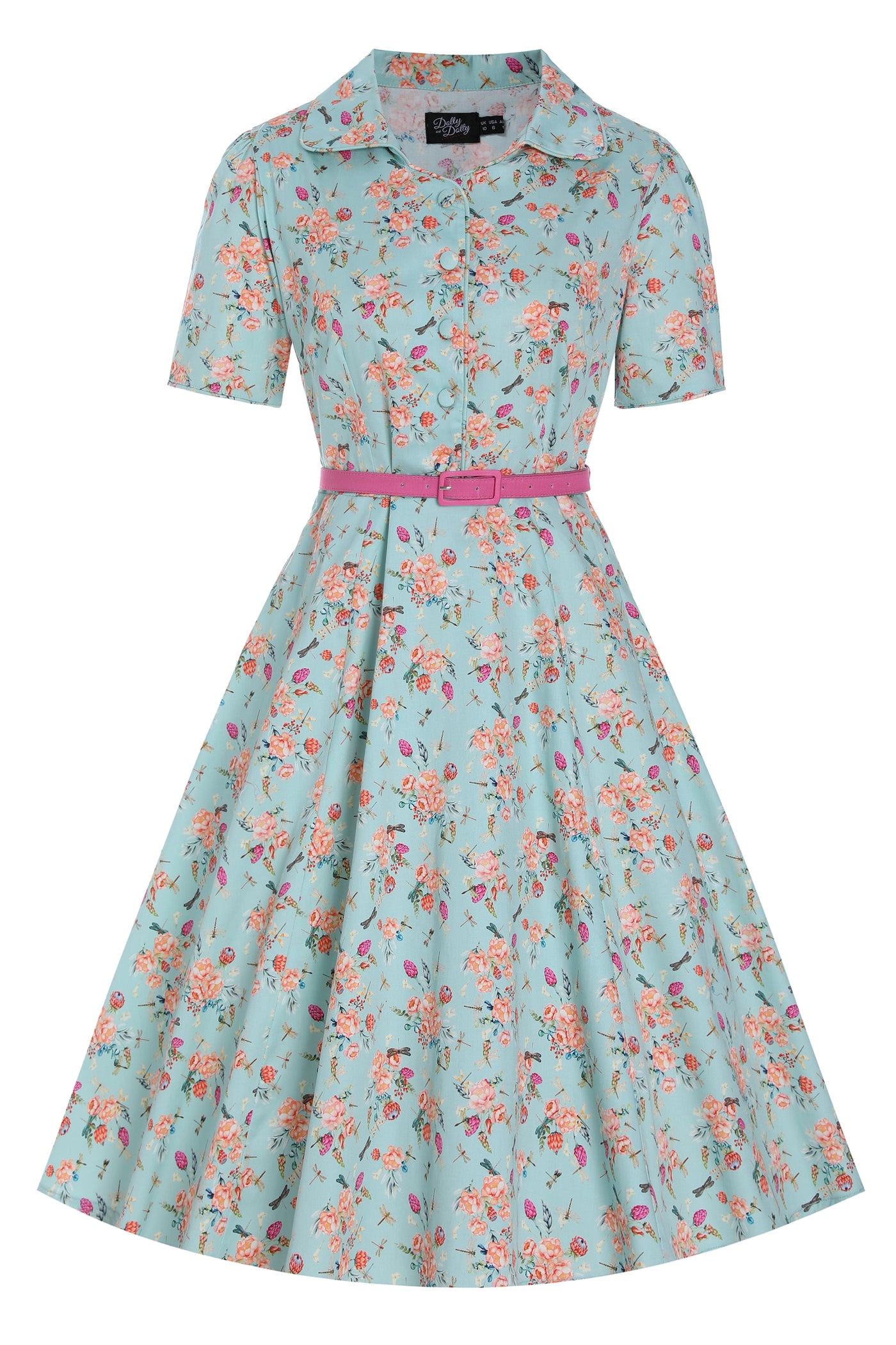 Penelope Rockabilly Blue Floral Shirt Dress