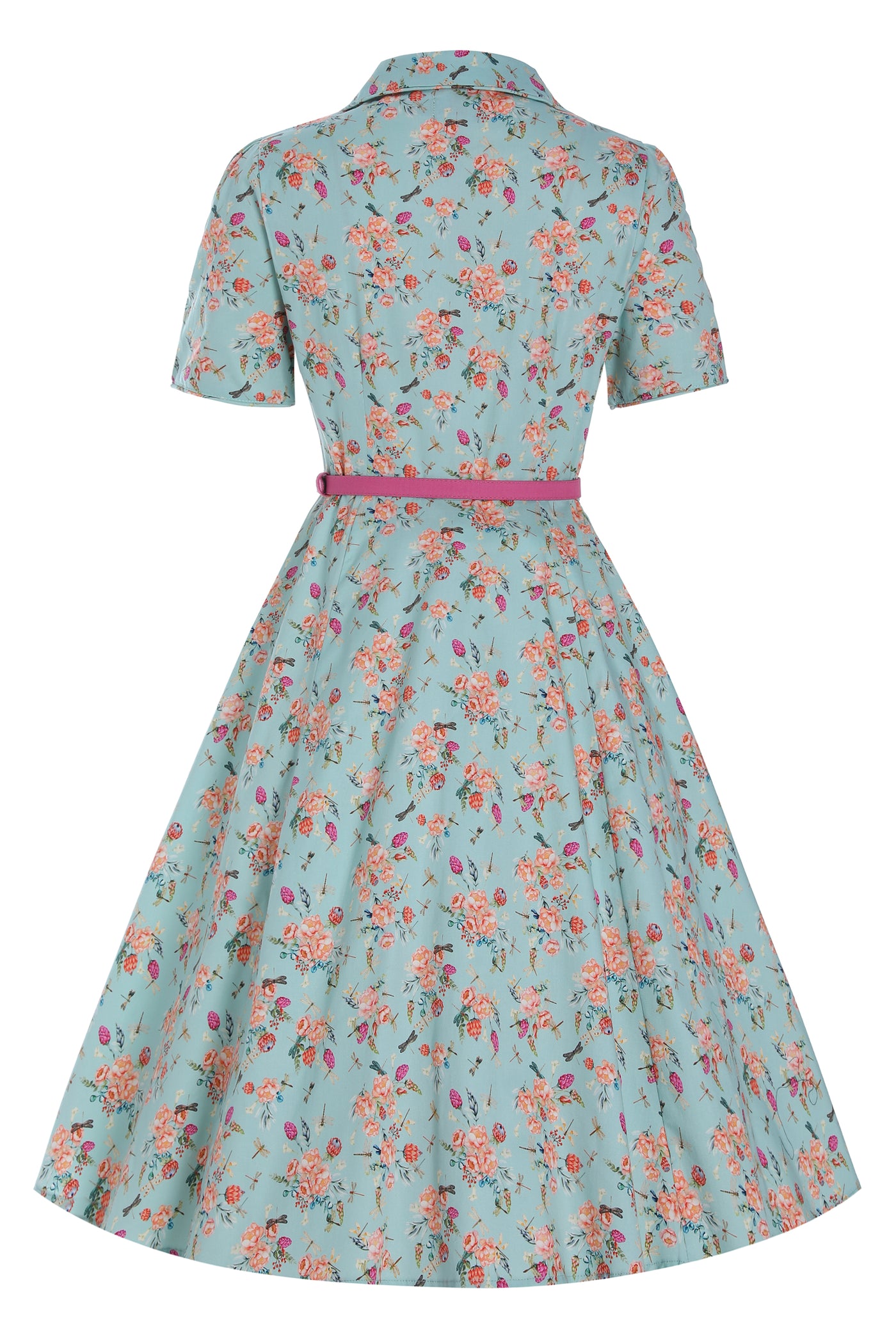 Penelope Rockabilly Blue Floral Shirt Dress