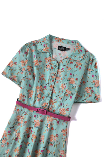 Penelope Rockabilly Blue Floral Shirt Dress