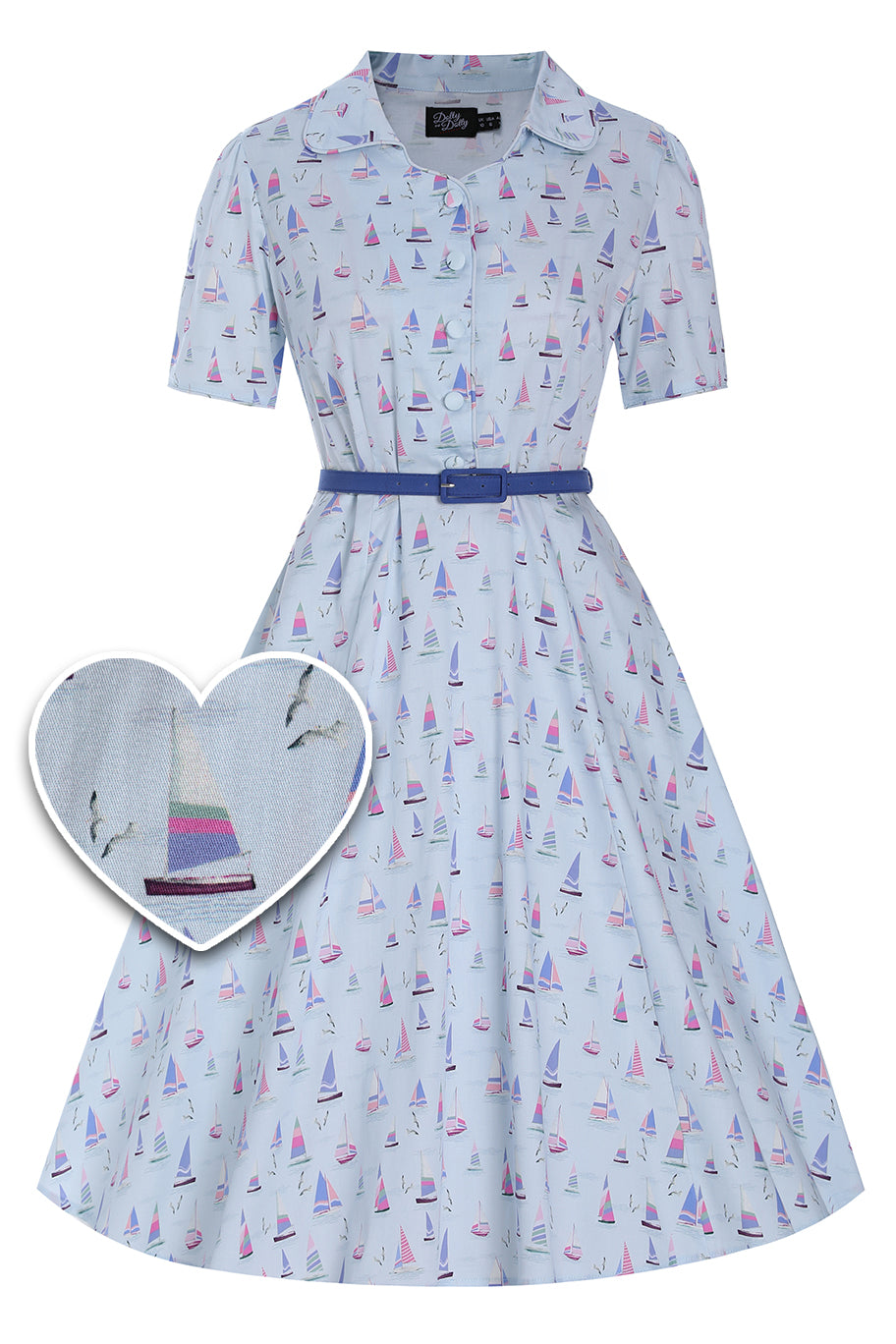 Penelope Rockabilly Blue Nautical Sailboat Shirt Dress