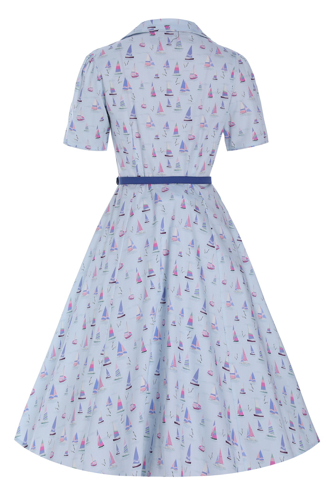 EU STOCK Penelope Rockabilly Blue Nautical Sailboat Shirt Dress