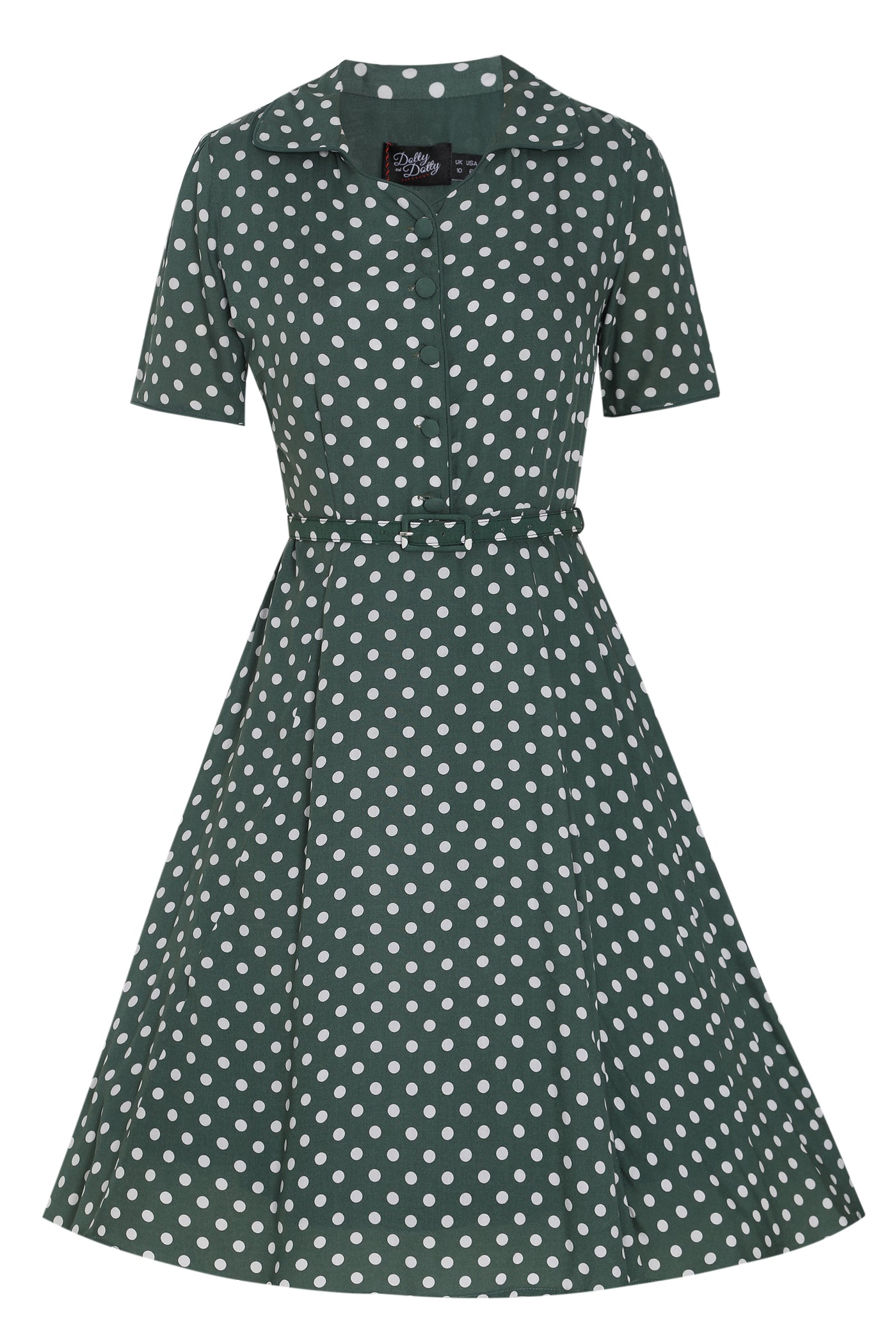 PRE ORDER Penelope Pine Green & White Polka Dot Dress - Fully Lined