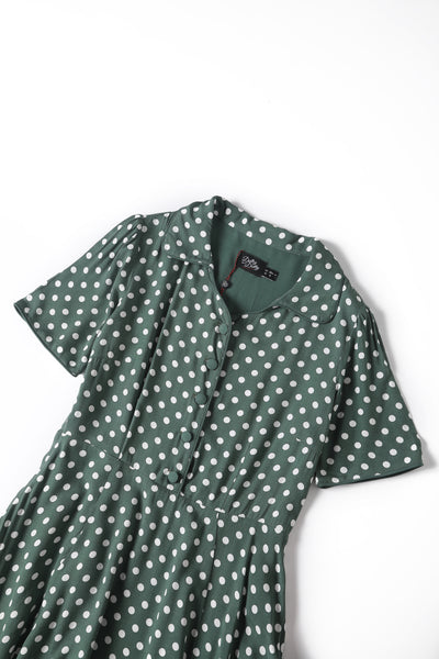 PRE ORDER Penelope Pine Green & White Polka Dot Dress - Fully Lined