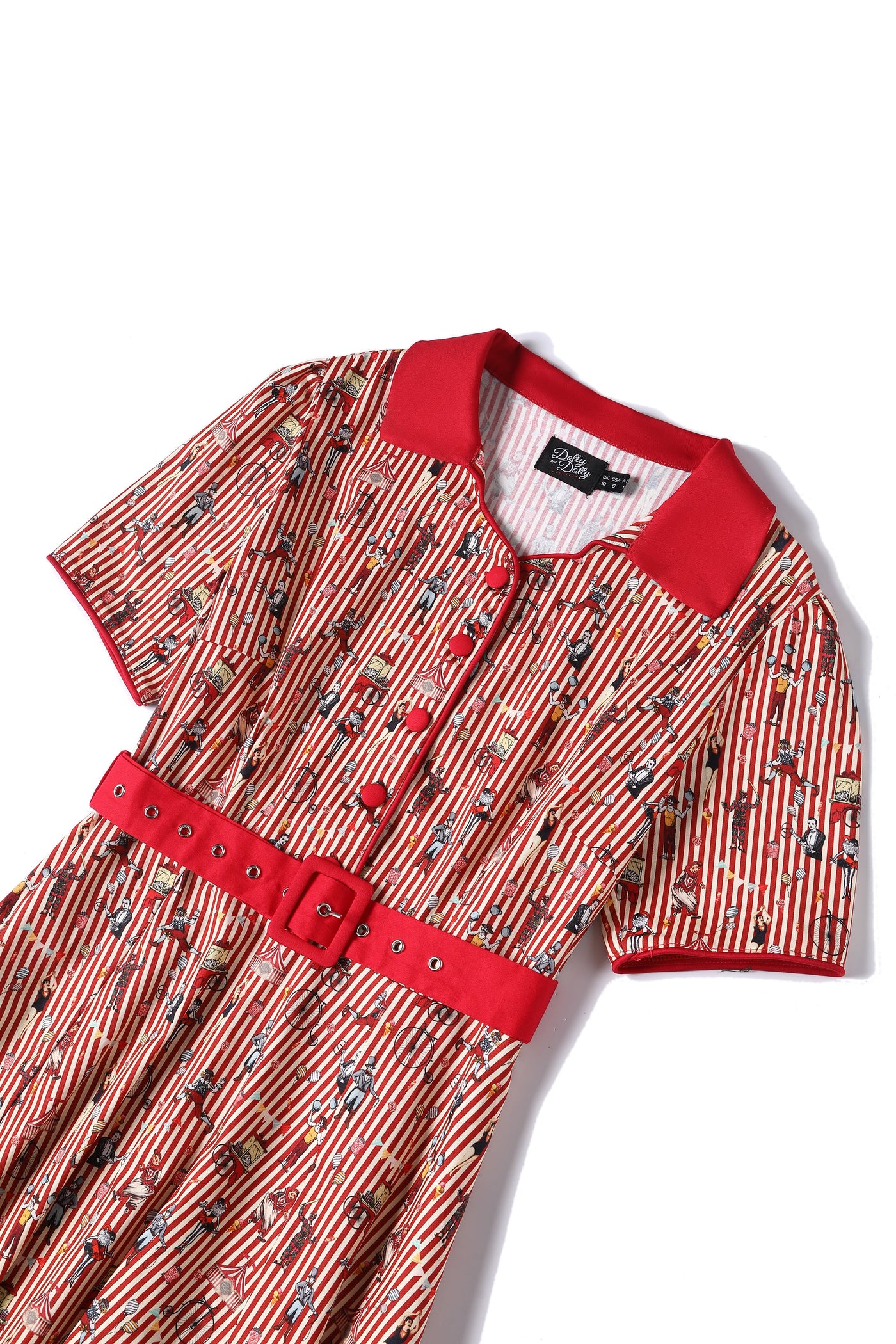 EU STOCK Penelope Red Vintage Circus Striped Shirt Dress