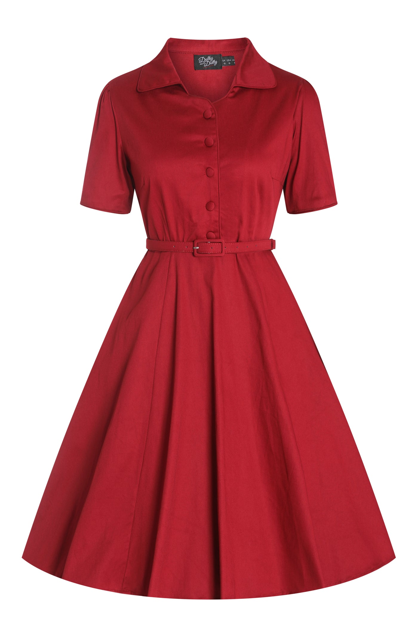 Penelope Scarlette Red Rockabilly Plain Shirt Dress