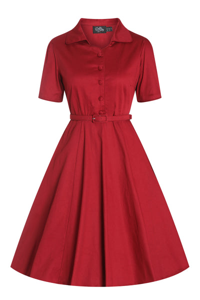 EU STOCK Penelope Scarlette Red Rockabilly Plain Shirt Dress