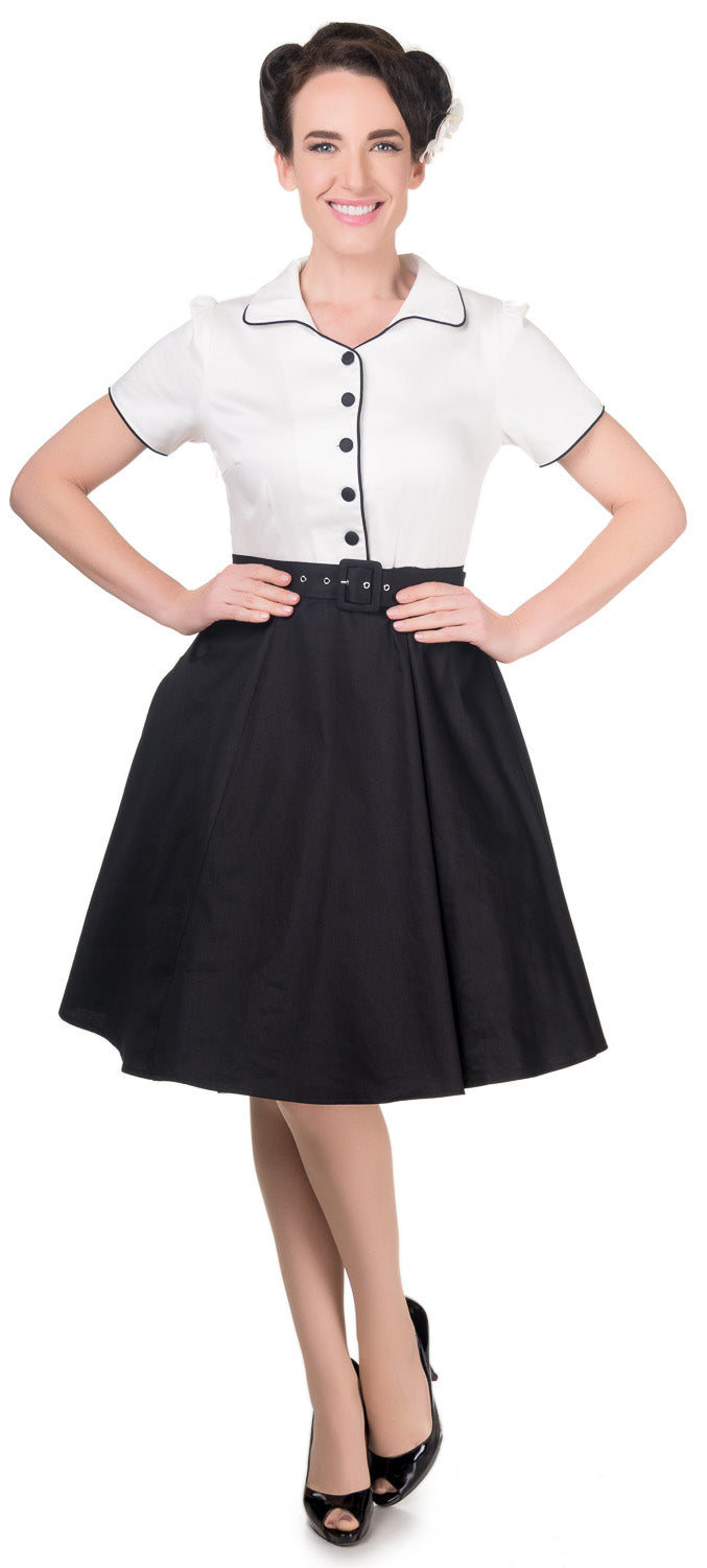 Penelope Retro Diner Swing Dress in White/Black