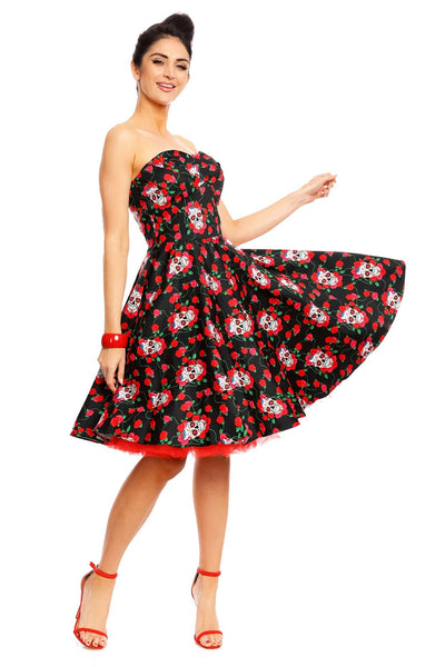 EU STOCK Melissa Black Rockabilly Dress with Skulls And Roses