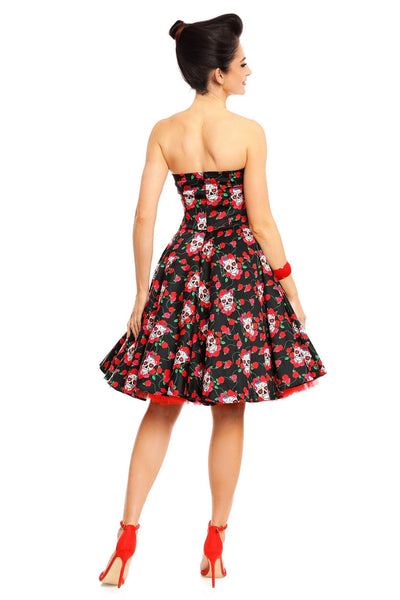 EU STOCK Melissa Black Rockabilly Dress with Skulls And Roses