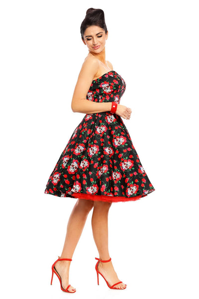 EU STOCK Melissa Black Rockabilly Dress with Skulls And Roses