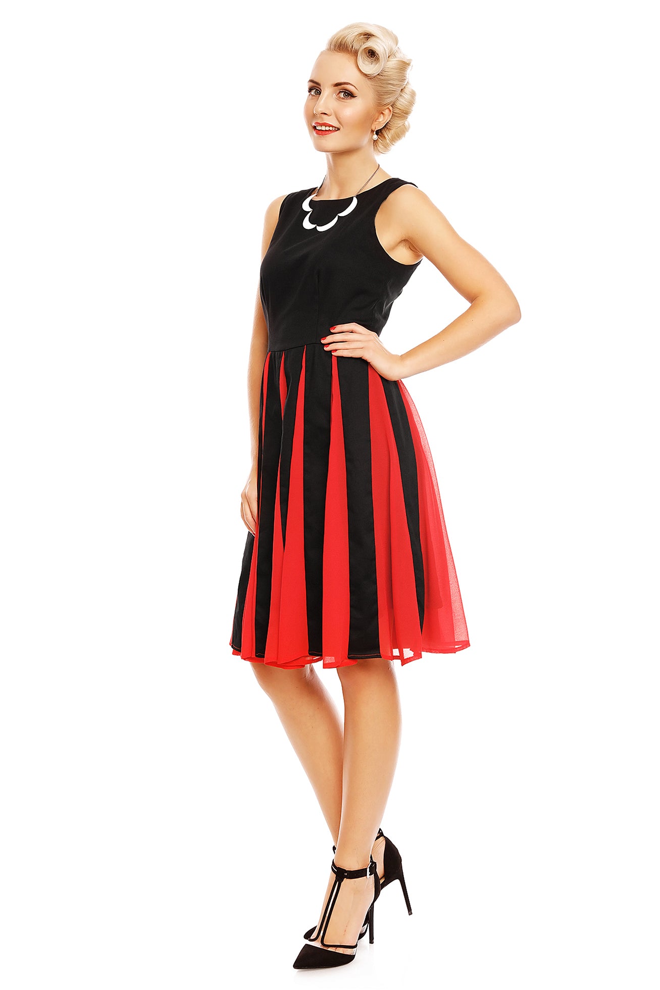 PRE ORDER Judith Retro Swing Dress in Black/Red