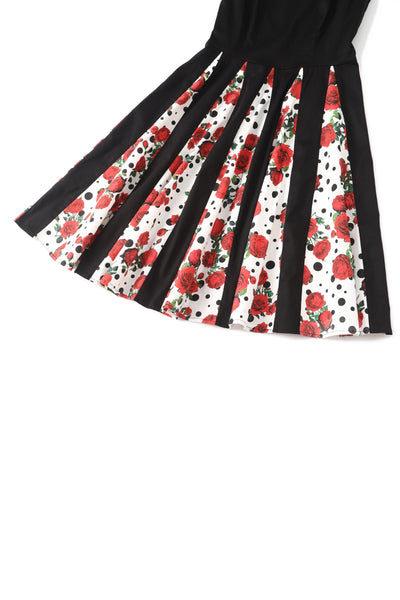 EU STOCK Judith Black Red Rose Print Skirt Retro Swing Dress