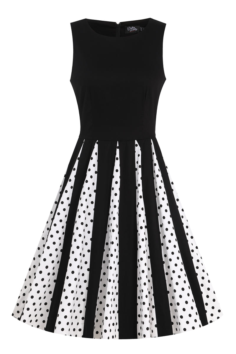 PRE ORDER Judith Black Cotton Polka Dot Black/White Skirt Retro Swing Dress