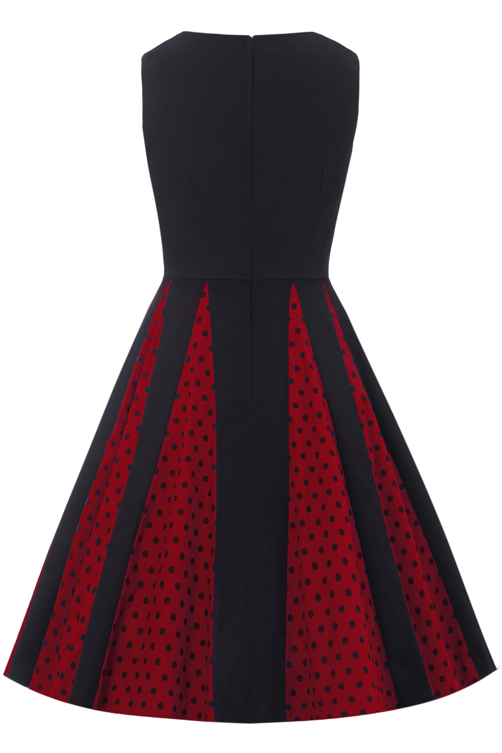 Judith Cotton Retro Pleated Polka Dot Dress in Black and Burgundy