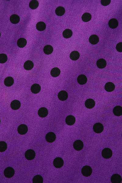 Judith Cotton Retro Pleated Polka Dot Dress in Black and Purple