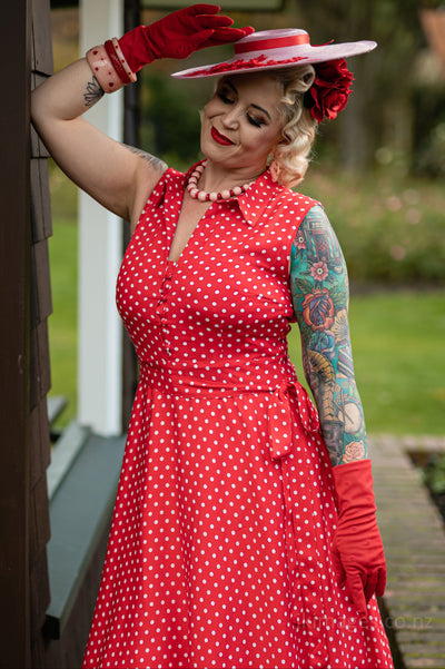 EU STOCK Poppy Red Polka Dot Shirt Dress