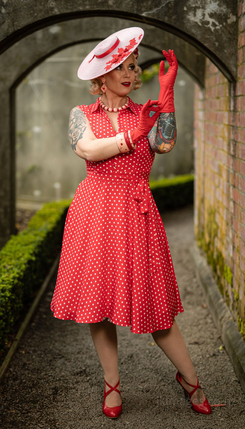 EU STOCK Poppy Red Polka Dot Shirt Dress