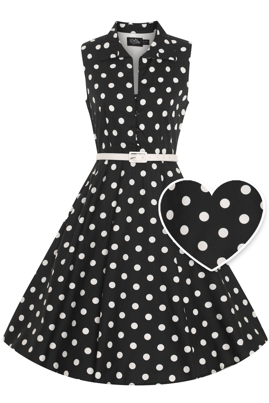 EU STOCK Poppy Dark Grey/White Polka Dot Shirt Dress