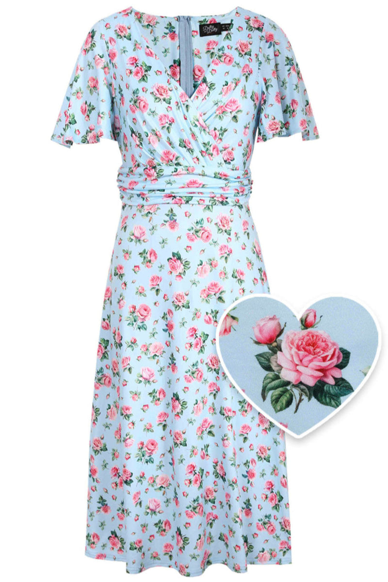 Donna Pink Rose Day Dress In Baby Blue