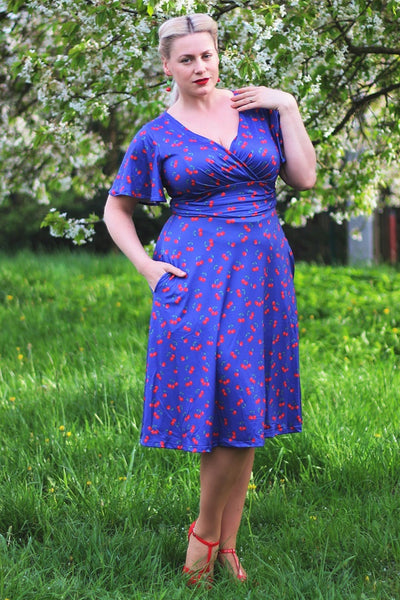 PRE ORDER Donna Cherry Navy Blue Tea Dress