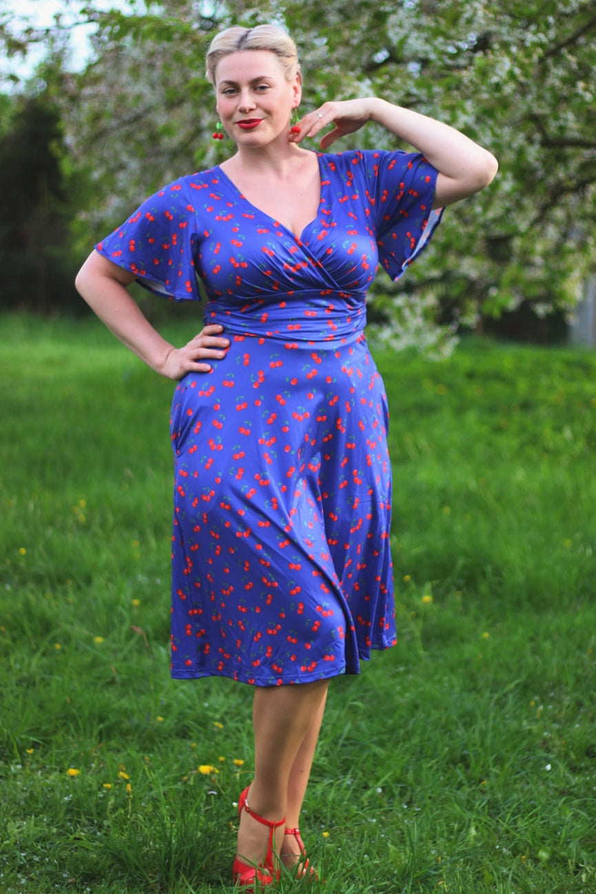 PRE ORDER Donna Cherry Navy Blue Tea Dress