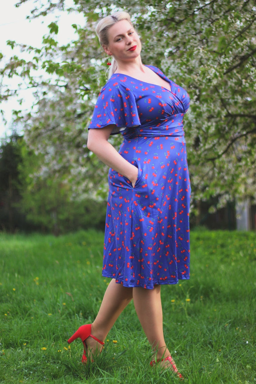 PRE ORDER Donna Cherry Navy Blue Tea Dress