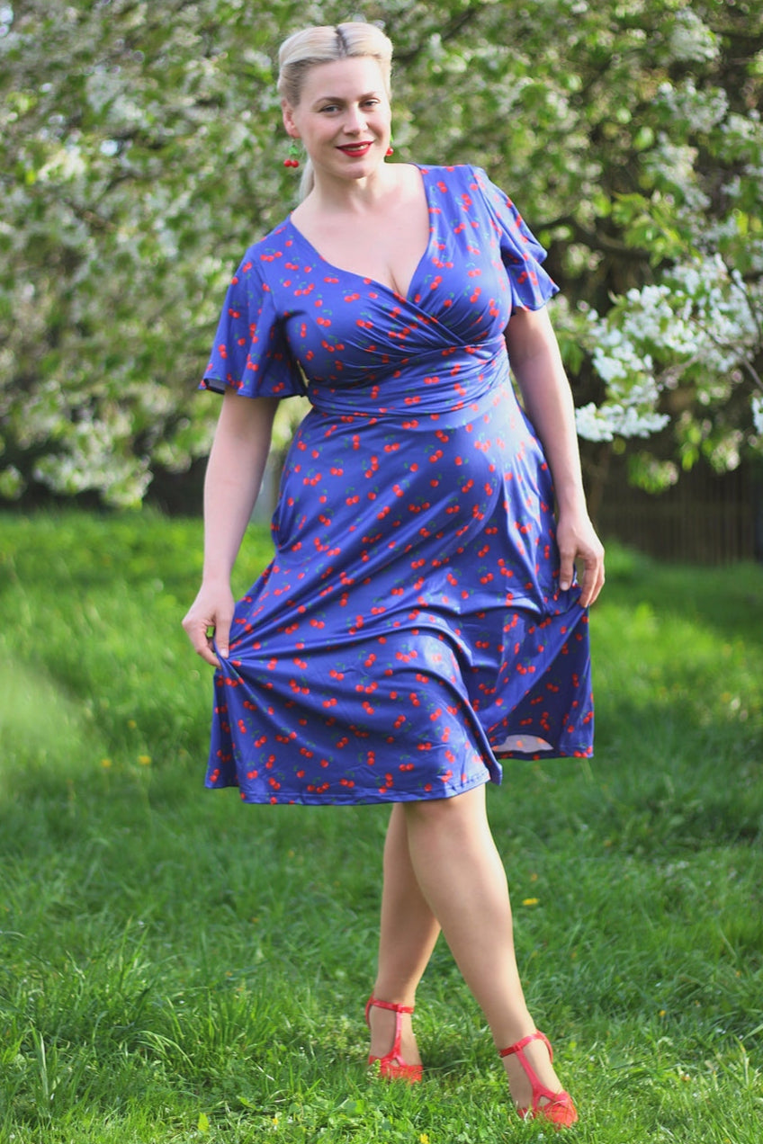 PRE ORDER Donna Cherry Navy Blue Tea Dress