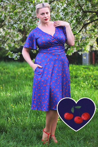 PRE ORDER Donna Cherry Navy Blue Tea Dress