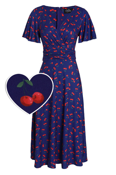 PRE ORDER Donna Cherry Navy Blue Tea Dress