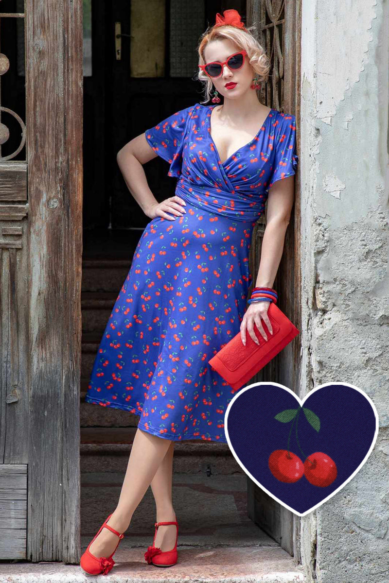 PRE ORDER Donna Cherry Navy Blue Tea Dress