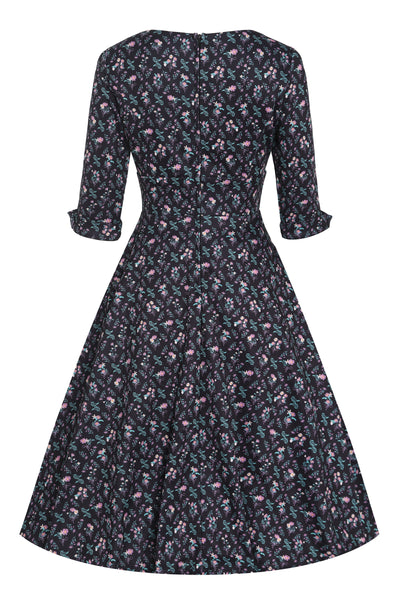 EU STOCK Scarlette Black Floral Grid Midi Dress