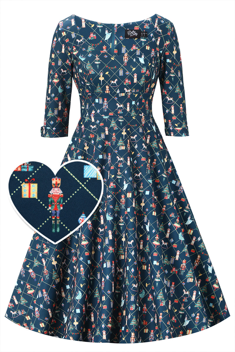 Scarlette Dark Blue Nutcracker Midi Dress