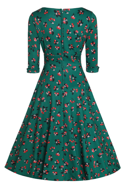 PRE ORDER Scarlette Cherry Emerald Green Midi Dress