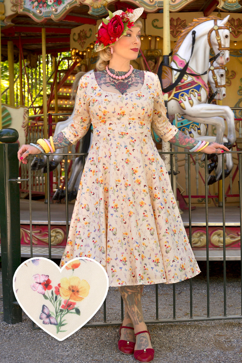 EU STOCK Scarlette Long-sleeved Dress In Yellow Meadow Print