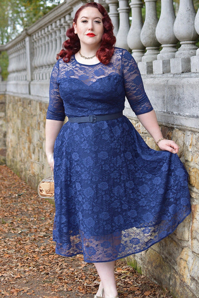 PRE ORDER Madeline Long Sleeved Navy Lace Dress