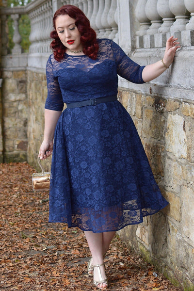 PRE ORDER Madeline Long Sleeved Navy Lace Dress