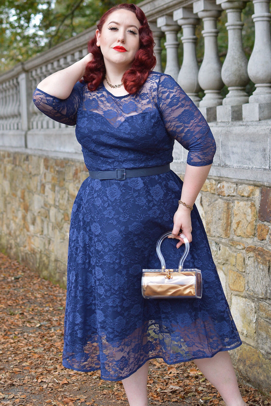 PRE ORDER Madeline Long Sleeved Navy Lace Dress