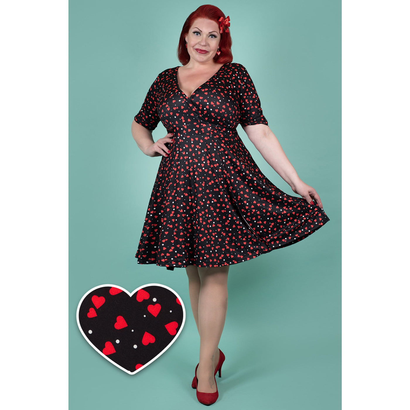 PRE ORDER Matilda Heart Print Knit Wrap Dress