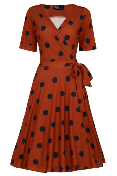 EU STOCK Matilda Brick Red & Black Polka Dot Knit Wrap Dress