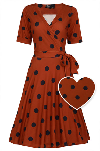 EU STOCK Matilda Brick Red & Black Polka Dot Knit Wrap Dress