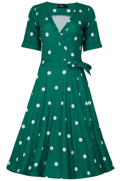 Matilda Dark Green & White Polka Knit Wrap Dress