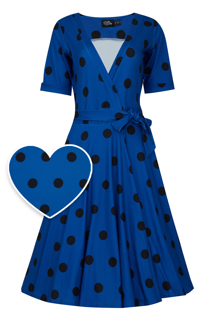 EU STOCK Matilda Dark Royal Blue & Black Polka Knit Wrap Dress